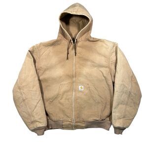 Vintage 1990s Carhartt Faded Zip Thermal Lined Hooded Jacket Coat